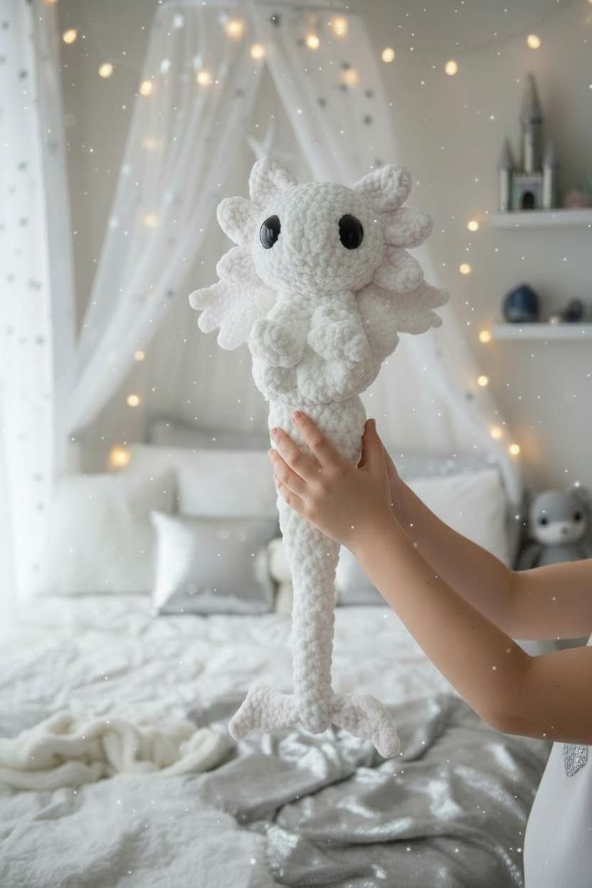 Dragon blanc crochet tout blanc - sans détails rouges